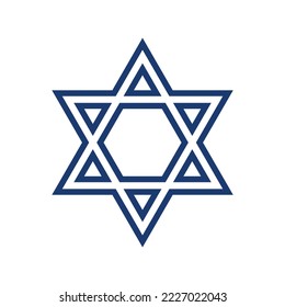 Jewish star of David with crossed and merge lines vector illustration with editable stroke