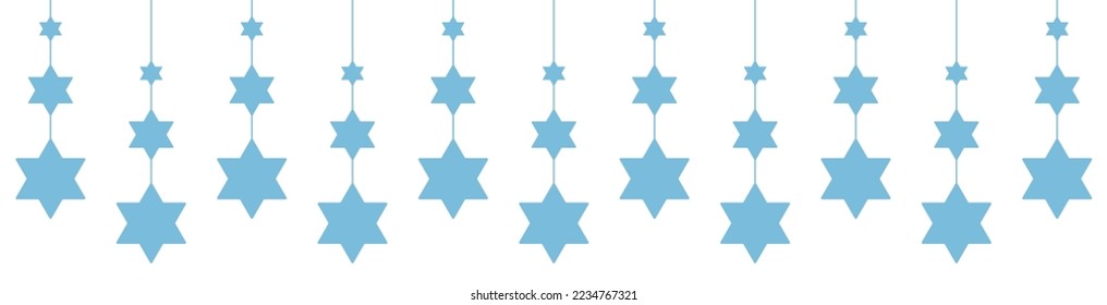 Jewish star of David Hanukkah garland. Can be used for card, invitation, border. Isolated vector illustration on white background.