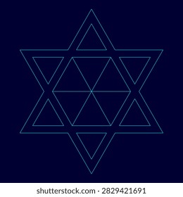Jewish star of David low poly triangulation triangulated polygonal electric cyan blue vibrant aqua neon color vector illustration image outline contour line style