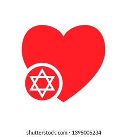Jewish Star Of David red heart icon love Israel symbol judaism illustration 