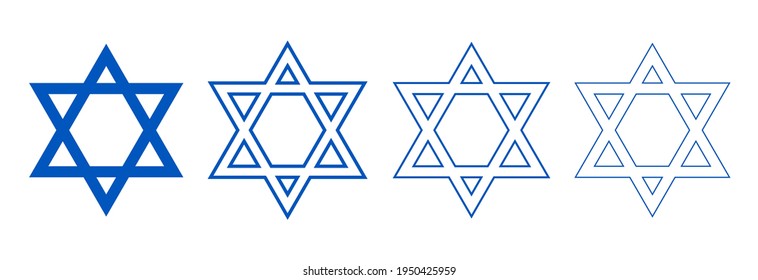 Jewish Star of David. Set of black vector icons isolated on white background.Symbol of Israel.David star icon simple.Jewish,hebrew symbol in black color.