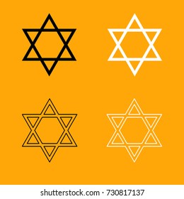 Jewish star of David set black and white icon .