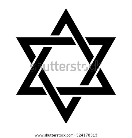 Jewish Star of David Six Pointed Star in black with Interlocking Style vector icon