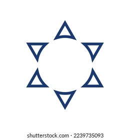 Jewish Star of David Six-pointed star with a negative space in the shape of a circle in the center line style vector illustration. Editable stroke