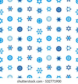 Jewish stars set seamless pattern. Star of David national Israel symbols. Judaism sign for textile, wallpaper, web page background. Vector illustration