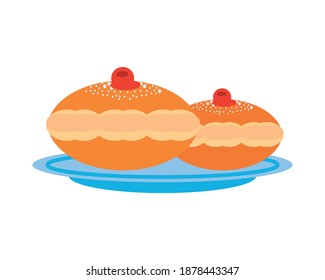 jewish sweet donuts in dish delicious vector illustration design