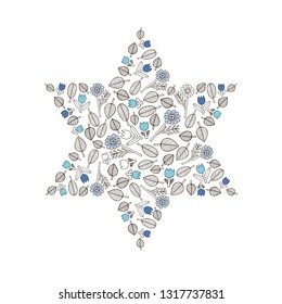 jewish symbol star of david which consists of blue and white flowers