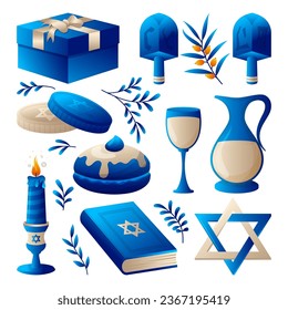 Jewish symbols vector illustration set. Hanukkah clipart element collections