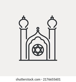 Jewish Synagogue line icon.  Building with David star outline symbol. Vector illustration editable stroke