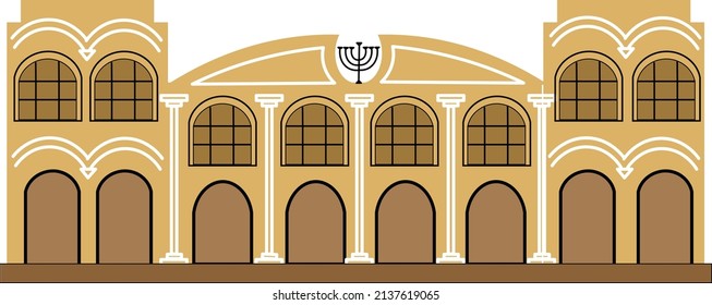 Jewish synagogue set The building in front The building of light stone  Of the building is traditionally Hanukkah Vector illustration for the design of the religion of Judaism Synagogues 