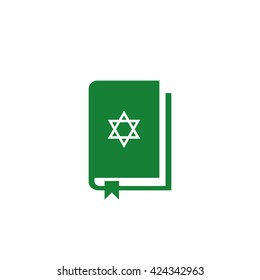 Jewish torah book with a bookmark. Vector icon green

