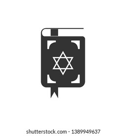 Jewish torah book icon isolated. The Book of the Pentateuch of Moses. On the cover of the Bible is the image of the Star of David. Flat design. Vector Illustration