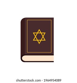 Jewish torah book isolated on white background. Antique book with jewish golden star in flat style. Vector stock