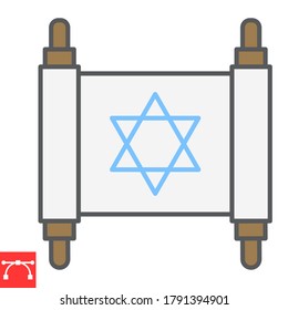 Jewish torah color line icon, rosh hashanah and scroll, torah sign vector graphics, editable stroke filled outline icon, eps 10