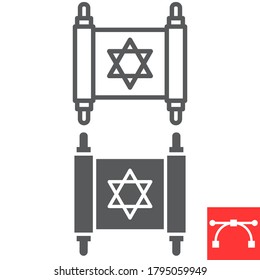 Línea de toro judía e icono de glifo, hashanah y desplazamiento rosh, gráficos vectoriales de señas torácicas, icono lineal de trazo editable, eps 10