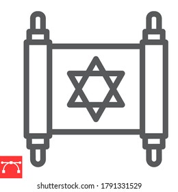 Icono de la línea de torah judía, hashanah y desplazamiento rosh, gráficos vectoriales de señas torah, icono lineal de trazo editable, eps 10