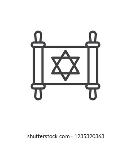Jewish torah outline icon. linear style sign for mobile concept and web design. Torah with david star simple line vector icon. Judaism symbol, logo illustration. Pixel perfect vector graphics