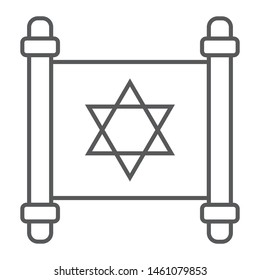 Jewish torah thin line icon, israel and paper, scroll sign, vector graphics, a linear pattern on a white background, eps 10.