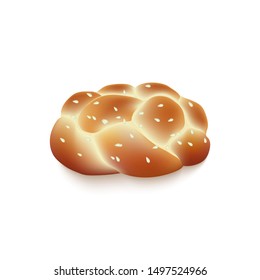 Jewish traditional bread- challah round, with sesame seeds. Without background, isolated. Clip art for the Jewish holiday Rosh Hashanah