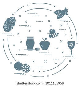 Jewish traditional treats and symbols. Design for postcard, banner, poster or print.