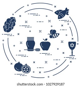 Jewish traditional treats and symbols. Design for postcard, banner, poster or print.