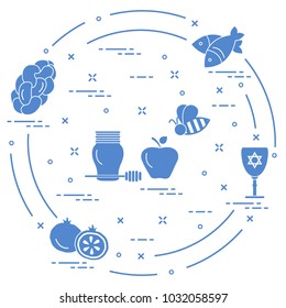 Jewish traditional treats and symbols. Design for postcard, banner, poster or print.