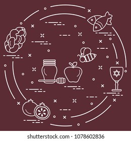 Jewish traditional treats and symbols. Design for postcard, banner, poster or print.