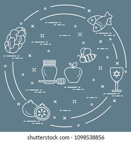 Jewish traditional treats and symbols. Design for postcard, banner, poster or print.
