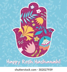 Jewish vector card with hamsa