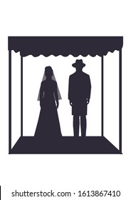 Jewish wedding ceremony. Vector illustration, silhouette of an ultra Orthodox groom and Jewish bride under the canopy