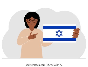 A Jewish woman holds an Israeli flag. Vector