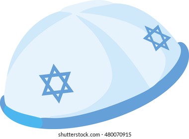 Jewish yarmulke hat. Rabbi judaic male culture object accessory kippah. Vector illustration isolated on white background