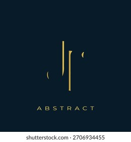 JF Abstract Golden Logo Design. Composição de Símbolo Dourado Abstrato sobre um Fundo Azul Marinho Escuro