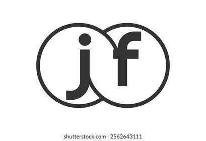 JF business company emblem with outline rounds and letters j f. Logo template of two merged circles for brand identity, logotype. Vector Infinity symbol  and technology sign.