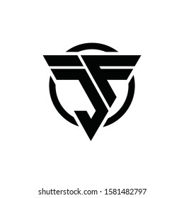 JF FJ Triangle Logo Circle Monogram Design Vector Super Hero Concept
