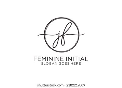 Logo de escritura a mano JF con el logotipo del vector de plantilla de círculo de la firma inicial, boda, moda, floral y botánica con plantilla creativa.