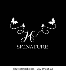 JF Handwritten initial letter, JF simple signature vector logo with butterfly shape variation, beauty, photography letter logo design. J F