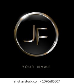 JF initial letters with circle elegant logo golden silver black background