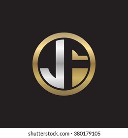 JF initial letters circle elegant logo golden silver black background