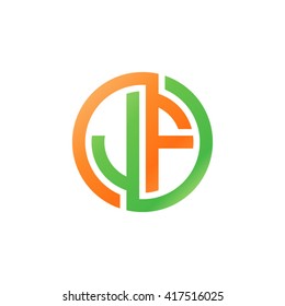 JF initial letters looping linked circle logo orange green