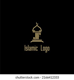 JF initial monogram for islamic logo with mosque icon design