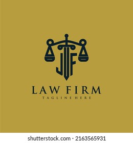 JF initial monogram for lawfirm logo with sword and scale
