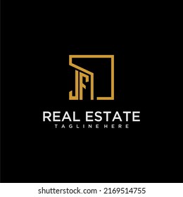 JF initial monogram logo for real estate design with creative square image