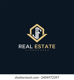JF initial monogram logo for real estate with home shape creative design
