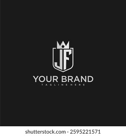 JF initial monogram shield and crown vector image