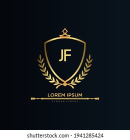 JF Letter Initial with Royal Template.elegant with crown logo vector, Creative Lettering Logo Vector Illustration.