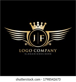 JF Letter Initial with Royal Wing Logo Template.