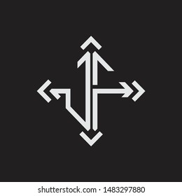 JF Logo Abstrac letter Monogram with Arrow in every side isolated on black background