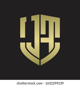 JF Logo monogram with emblem shield shape design isolated gold colors on black background
