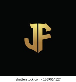 JF logo monogram with gold colors and shield shape design template
